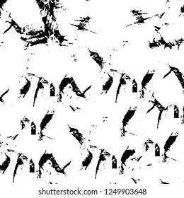 Grunge overlay layer. Abstract black and white vector background. Monochrome vintage surface with dirty pattern in cracks, spots, dots. Old painted wall in dark horror style design