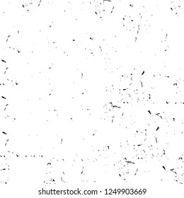 Grunge overlay layer. Abstract black and white vector background. Monochrome vintage surface with dirty pattern in cracks, spots, dots. Old painted wall in dark horror style design