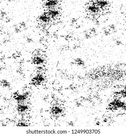Grunge overlay layer. Abstract black and white vector background. Monochrome vintage surface with dirty pattern in cracks, spots, dots. Old painted wall in dark horror style design