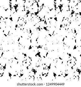 Grunge overlay layer. Abstract black and white vector background. Monochrome vintage surface with dirty pattern in cracks, spots, dots. Old painted wall in dark horror style design