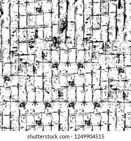Grunge overlay layer. Abstract black and white vector background. Monochrome vintage surface with dirty pattern in cracks, spots, dots. Old painted wall in dark horror style design