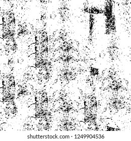 Grunge overlay layer. Abstract black and white vector background. Monochrome vintage surface with dirty pattern in cracks, spots, dots. Old painted wall in dark horror style design