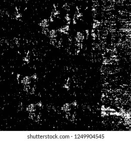 Grunge overlay layer. Abstract black and white vector background. Monochrome vintage surface with dirty pattern in cracks, spots, dots. Old painted wall in dark horror style design