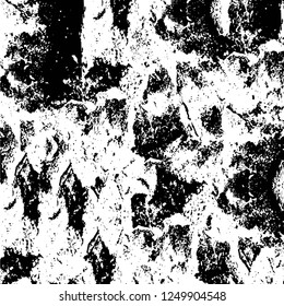 Grunge overlay layer. Abstract black and white vector background. Monochrome vintage surface with dirty pattern in cracks, spots, dots. Old painted wall in dark horror style design
