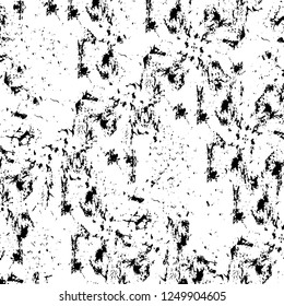 Grunge overlay layer. Abstract black and white vector background. Monochrome vintage surface with dirty pattern in cracks, spots, dots. Old painted wall in dark horror style design