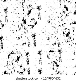 Grunge overlay layer. Abstract black and white vector background. Monochrome vintage surface with dirty pattern in cracks, spots, dots. Old painted wall in dark horror style design