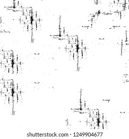Grunge overlay layer. Abstract black and white vector background. Monochrome vintage surface with dirty pattern in cracks, spots, dots. Old painted wall in dark horror style design