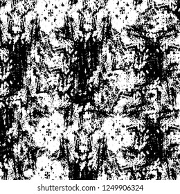 Grunge overlay layer. Abstract black and white vector background. Monochrome vintage surface with dirty pattern in cracks, spots, dots. Old painted wall in dark horror style design