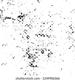 Grunge overlay layer. Abstract black and white vector background. Monochrome vintage surface with dirty pattern in cracks, spots, dots. Old painted wall in dark horror style design