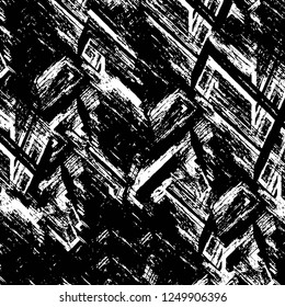 Grunge overlay layer. Abstract black and white vector background. Monochrome vintage surface with dirty pattern in cracks, spots, dots. Old painted wall in dark horror style design