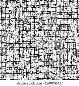 Grunge overlay layer. Abstract black and white vector background. Monochrome vintage surface with dirty pattern in cracks, spots, dots. Old painted wall in dark horror style design