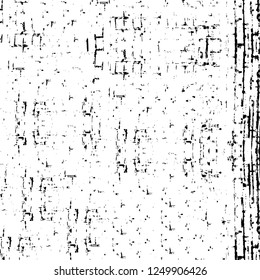 Grunge overlay layer. Abstract black and white vector background. Monochrome vintage surface with dirty pattern in cracks, spots, dots. Old painted wall in dark horror style design