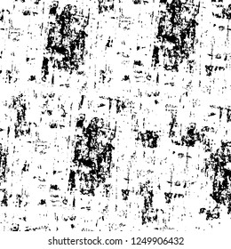 Grunge overlay layer. Abstract black and white vector background. Monochrome vintage surface with dirty pattern in cracks, spots, dots. Old painted wall in dark horror style design