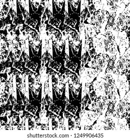 Grunge overlay layer. Abstract black and white vector background. Monochrome vintage surface with dirty pattern in cracks, spots, dots. Old painted wall in dark horror style design