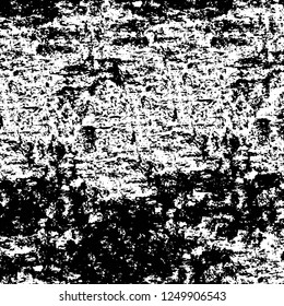 Grunge overlay layer. Abstract black and white vector background. Monochrome vintage surface with dirty pattern in cracks, spots, dots. Old painted wall in dark horror style design
