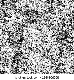Grunge overlay layer. Abstract black and white vector background. Monochrome vintage surface with dirty pattern in cracks, spots, dots. Old painted wall in dark horror style design