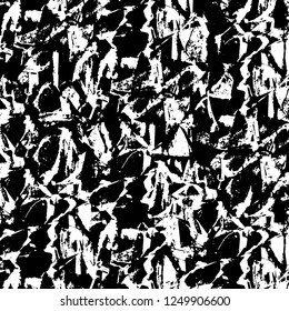 Grunge overlay layer. Abstract black and white vector background. Monochrome vintage surface with dirty pattern in cracks, spots, dots. Old painted wall in dark horror style design