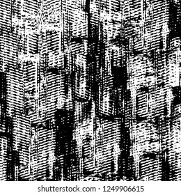 Grunge overlay layer. Abstract black and white vector background. Monochrome vintage surface with dirty pattern in cracks, spots, dots. Old painted wall in dark horror style design