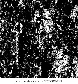 Grunge overlay layer. Abstract black and white vector background. Monochrome vintage surface with dirty pattern in cracks, spots, dots. Old painted wall in dark horror style design