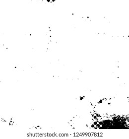 Grunge overlay layer. Abstract black and white vector background. Monochrome vintage surface with dirty pattern in cracks, spots, dots. Old painted wall in dark horror style design
