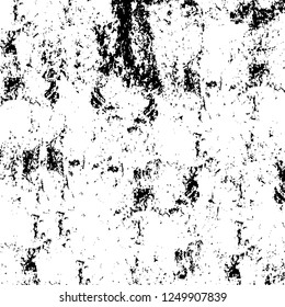 Grunge overlay layer. Abstract black and white vector background. Monochrome vintage surface with dirty pattern in cracks, spots, dots. Old painted wall in dark horror style design