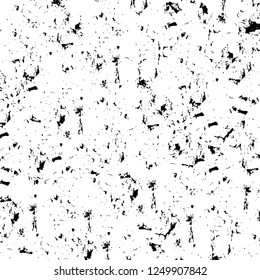 Grunge overlay layer. Abstract black and white vector background. Monochrome vintage surface with dirty pattern in cracks, spots, dots. Old painted wall in dark horror style design