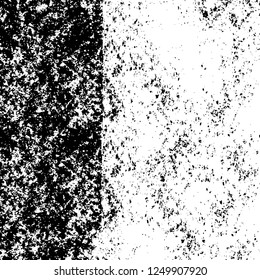 Grunge overlay layer. Abstract black and white vector background. Monochrome vintage surface with dirty pattern in cracks, spots, dots. Old painted wall in dark horror style design