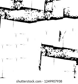 Grunge overlay layer. Abstract black and white vector background. Monochrome vintage surface with dirty pattern in cracks, spots, dots. Old painted wall in dark horror style design