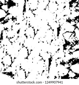 Grunge overlay layer. Abstract black and white vector background. Monochrome vintage surface with dirty pattern in cracks, spots, dots. Old painted wall in dark horror style design