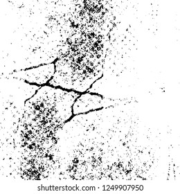 Grunge overlay layer. Abstract black and white vector background. Monochrome vintage surface with dirty pattern in cracks, spots, dots. Old painted wall in dark horror style design
