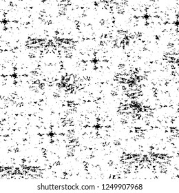 Grunge overlay layer. Abstract black and white vector background. Monochrome vintage surface with dirty pattern in cracks, spots, dots. Old painted wall in dark horror style design