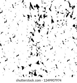 Grunge overlay layer. Abstract black and white vector background. Monochrome vintage surface with dirty pattern in cracks, spots, dots. Old painted wall in dark horror style design