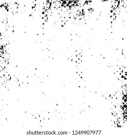 Grunge overlay layer. Abstract black and white vector background. Monochrome vintage surface with dirty pattern in cracks, spots, dots. Old painted wall in dark horror style design