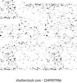 Grunge overlay layer. Abstract black and white vector background. Monochrome vintage surface with dirty pattern in cracks, spots, dots. Old painted wall in dark horror style design
