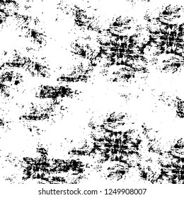 Grunge overlay layer. Abstract black and white vector background. Monochrome vintage surface with dirty pattern in cracks, spots, dots. Old painted wall in dark horror style design