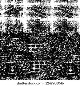 Grunge overlay layer. Abstract black and white vector background. Monochrome vintage surface with dirty pattern in cracks, spots, dots. Old painted wall in dark horror style design