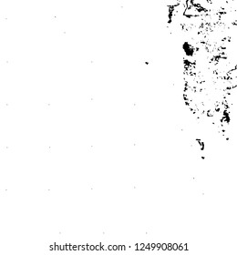 Grunge overlay layer. Abstract black and white vector background. Monochrome vintage surface with dirty pattern in cracks, spots, dots. Old painted wall in dark horror style design