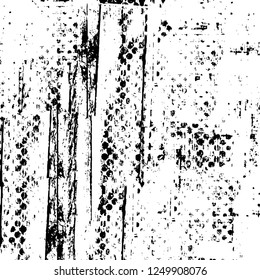 Grunge overlay layer. Abstract black and white vector background. Monochrome vintage surface with dirty pattern in cracks, spots, dots. Old painted wall in dark horror style design