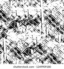 Grunge overlay layer. Abstract black and white vector background. Monochrome vintage surface with dirty pattern in cracks, spots, dots. Old painted wall in dark horror style design