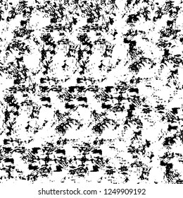 Grunge overlay layer. Abstract black and white vector background. Monochrome vintage surface with dirty pattern in cracks, spots, dots. Old painted wall in dark horror style design