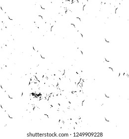 Grunge overlay layer. Abstract black and white vector background. Monochrome vintage surface with dirty pattern in cracks, spots, dots. Old painted wall in dark horror style design