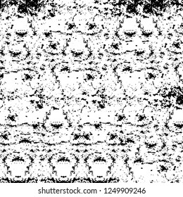 Grunge overlay layer. Abstract black and white vector background. Monochrome vintage surface with dirty pattern in cracks, spots, dots. Old painted wall in dark horror style design