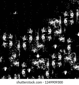 Grunge overlay layer. Abstract black and white vector background. Monochrome vintage surface with dirty pattern in cracks, spots, dots. Old painted wall in dark horror style design