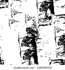 Grunge overlay layer. Abstract black and white vector background. Monochrome vintage surface with dirty pattern in cracks, spots, dots. Old painted wall in dark horror style design