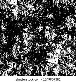 Grunge overlay layer. Abstract black and white vector background. Monochrome vintage surface with dirty pattern in cracks, spots, dots. Old painted wall in dark horror style design