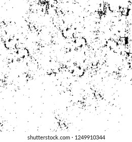 Grunge overlay layer. Abstract black and white vector background. Monochrome vintage surface with dirty pattern in cracks, spots, dots. Old painted wall in dark horror style design
