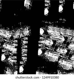 Grunge overlay layer. Abstract black and white vector background. Monochrome vintage surface with dirty pattern in cracks, spots, dots. Old painted wall in dark horror style design