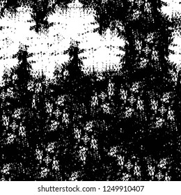 Grunge overlay layer. Abstract black and white vector background. Monochrome vintage surface with dirty pattern in cracks, spots, dots. Old painted wall in dark horror style design