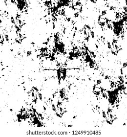Grunge overlay layer. Abstract black and white vector background. Monochrome vintage surface with dirty pattern in cracks, spots, dots. Old painted wall in dark horror style design