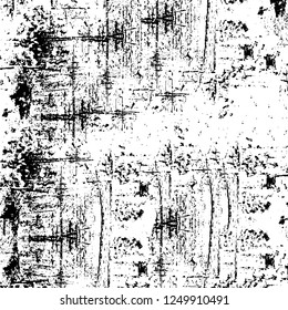 Grunge overlay layer. Abstract black and white vector background. Monochrome vintage surface with dirty pattern in cracks, spots, dots. Old painted wall in dark horror style design